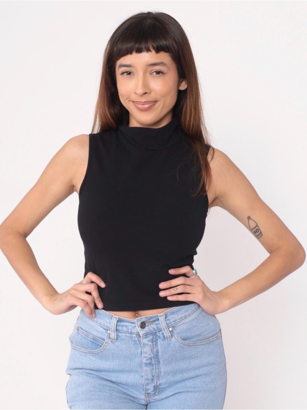 Abound | Women’s Black Ribbed Mock Neck Sleeveless Cropped Tank Top